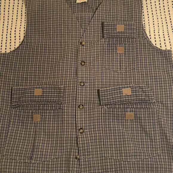 Palmetto 100% Cotton Button-Up Utility Vest – Blue Plaid Cotton - Picture 4 of 11